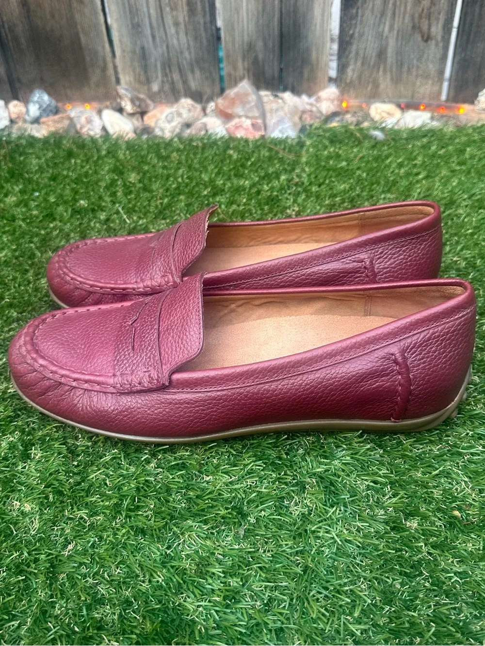 Vionic Burgundy Pebbled Leather Penny Loafers